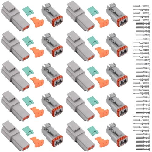 10 Sets Deutscher Stecker KFZ 2 Polig, Deutsch Stecker Set, Deutscher Stecker KFZ 2 Polig, DT Steckverbinder Wasserdichter, DT06-2S/DT04-2P DT Stecker Connectors für Auto, Motorräder, LKW