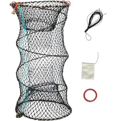 Krabbenfalle 40x80cm Faltbare Köderfischreuse Fischreuse Flusskrebs Falle Krabbenfalle Klappbar zum Angeln Krabben Garnelen Hummer Aal, mit Gussseil Köderbeutel (40 * 80cm mit Zubehö)