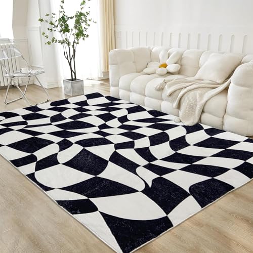 USTIDE Großer schwarz-weiß karierter Teppich für den Innenbereich, flauschiger Teppich für Mädchenzimmer, niedlich, waschbar, Teppiche für Schlafzimmer, Wohnzimmer, Kinderzimmer, Jugendwohnheim, 120 x