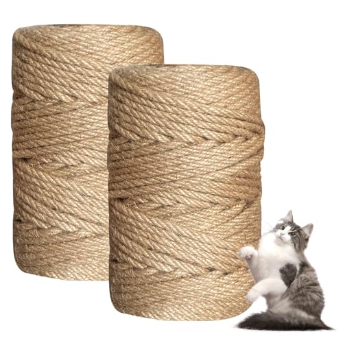 2 Stück 6MM X 60M Natur Sisal Seil,Sisal Kratzbaum Schnur für Garten DIY,Verwendet für Kratzbaum Ersatzteile,Hanfseil,Kratzseile,Katzenzubehör, Heim und Basteldekoration