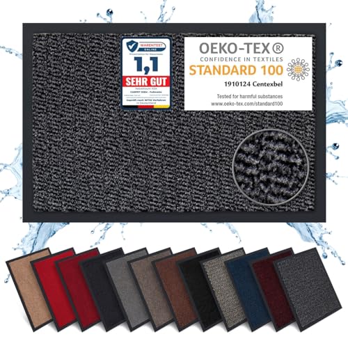Carpet Diem Fußmatte, einfach sauber I Schmutzfangmatte Eingangsbereich - Fussmatte Innen & Außen, rutschfeste Türmatte, Schmutzfang Teppich für Haustür I Fußabtreter in Anthrazit-Schwarz 40x60 cm
