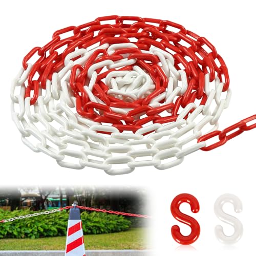 Absperrkette Kunststoffkette 10m x 6mm Rot Weiß Warnkette Plastikkette Kunststoff-Gliederkette für Warnsicherheit Parkplatz Bau Absperren Massenkontrolle Verkehr Warteschlangen