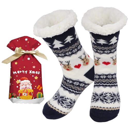GOZINA Weihnachtssocken, Warme Weihnachtssocken Damen，Ghristmas Socks Geschenk für Frauen 35-42 (Blue, Erwachsene, Damen, Einheitsgröße, Alphanumerisch, EU Schuhgrößensystem, M)