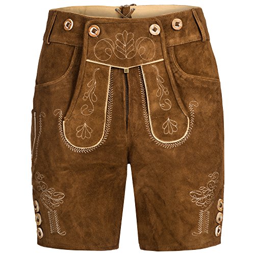 Mufimex Damen Trachten Lederhose Trachtenlederhose Trachtenhose kurz Hellbraun 40