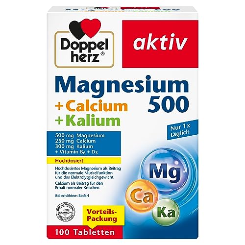 Doppelherz Magnesium + Calcium + Kalium - hochdosiertes Magnesium als Beitrag für die normale Muskelfunktion und das Elektrolytgleichgewicht - 100 Tabletten