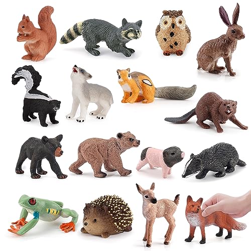 RANJIMA Tiere Figuren, 16Pcs Waldtiere Figuren Spielzeug Safari Tiere Spielfiguren für Wald Kuchen Wald Miniatur Safari Deko Frühes Lernspielzeug für Kinder Jungen Mädchen ab 5 6 7 8 9 Jahre