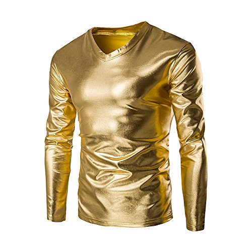 Herren Metallic Gold Disco Shirts Nachtklub Style Hoodies Metallic Hemden langärmelige glänzende Party Festival Hemd Tunika Oberteile für Clubwear