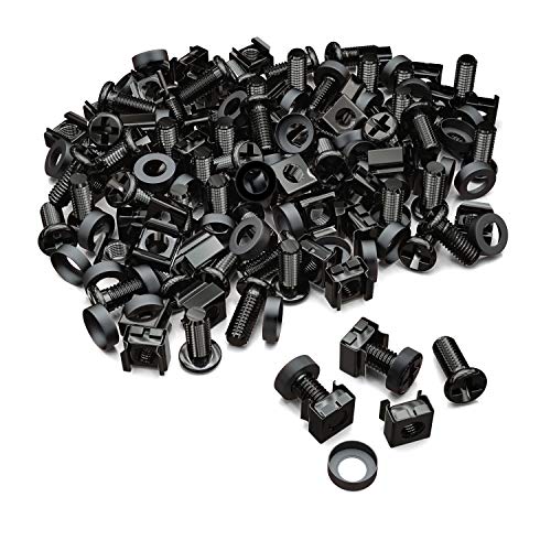 deleyCON 50x M6 Käfigmuttern Schrauben Set für Netzwerkschränke - 50er Set Patchpanel Racks Servergehäuse 19 Zoll 10 Zoll Montagesatz Stahl - Schwarz