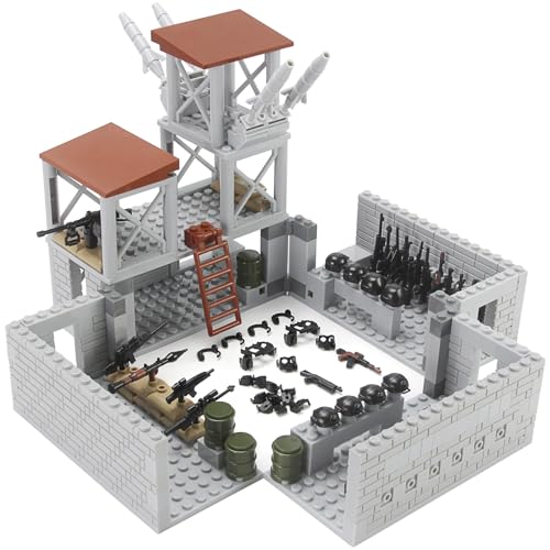 Militärbasis Bausteine Set Militär Szene mit Waffen Spielzeug Paket 389 Stück Armee Spezialkräfte Outpost Tower Modell Ausrüstung Zubehör für Kinder und Erwachsene