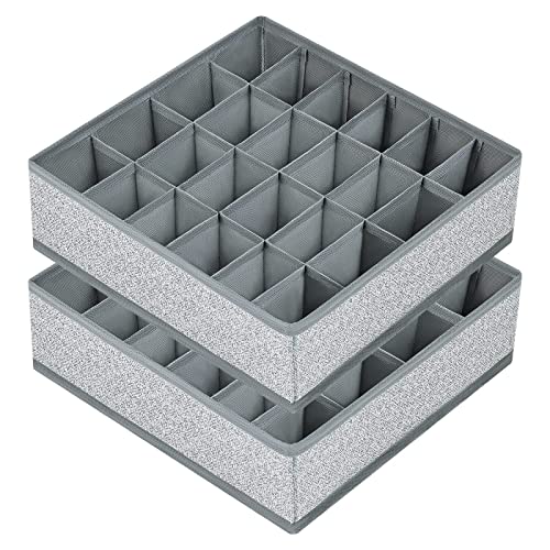 Joyoldelf 2 Stück Aufbewahrungsboxen für Socken und Unterwäsche, 24 Zellen Faltbare Boxen (Faltbox, Drawer dividers, Schubladen-Organizer Stoffboxen zum Aufbewahren von Socken