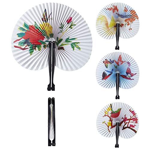 NET TOYS Schöner japanischer Fächer | Weiß-Bunt | Außergewöhnliches Damen-Accessoires Handfächer Geisha | Perfekt geeignet für Mottoparty & Themenabend