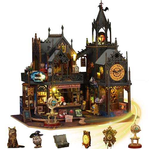 Mostop DIY Miniature House,Miniatur Haus, Holz puppenhaus-Bausatz MiniaturhausBausatz mit LED-Licht,Kreative Raum-Idee für Erwachsene Magisches Haus DIY-Bausätze (Holo Magic City 2)
