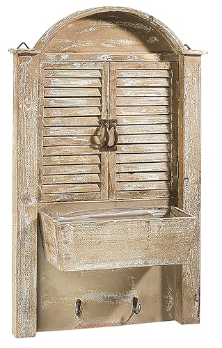 Kobolo Deko-Fensterladen - Holz - braun - Schublade zum Bepflanzen - 44x14x76