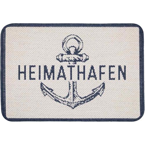Knutzen Wohnen Fußmatte Heimathafen 40x60 cm Creme - Fußmatte Maritim - rutschfest und waschbar - Fußwärmende Designmatte - Sisaloptik - Ideale Schmutzfangmatte für die Küche und Eingangsbereich