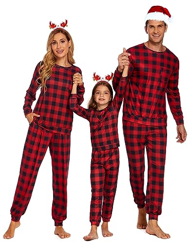 Ekouaer Weihnachts Schlafanzug Familie Weihnachtspyjama Set Langarm Nachtwäsche Hausanzug für Herren Nachtwäsche, Herren-Kariert, XXL