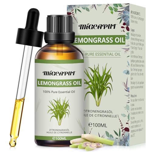 Migcaput Ätherische Öle Zitronengrasöl 100ml,100% Naturrein Ätherisches Lemongras, Duftöl für Diffuser, Luftbefeuchter, Aromatherapie, Entspannen, Erfrischend, Hautpflege