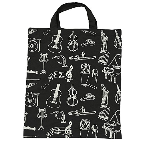KingPoint Baumwollhandtasche Damen Einkaufstaschen, bedruckt mit Notenschlüsseln, hohen Noten und Musikinstrumenten Designs. Muiscal Instruments Black