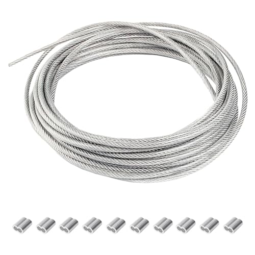 RRRST Drahtseil Edelstahl 18m/ 3mm, Stahlseil ummantelt, 304 Edelstahl, Edelstahlseil Stahlseil Stahldrahtseil Drahtkabel Kabelseil Stahlkabel