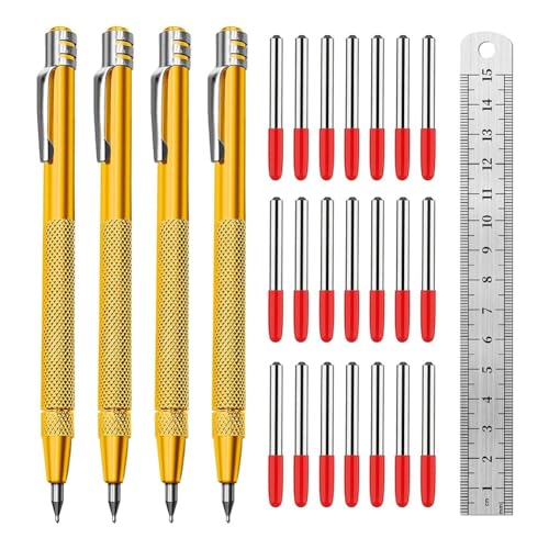 Beelooom 4 Stück Wolframkarbid-Anreißnadel mit Magnet, Metallanreißer, mit extra 24 Ersatz-Markierungsspitzen und Stahllineal