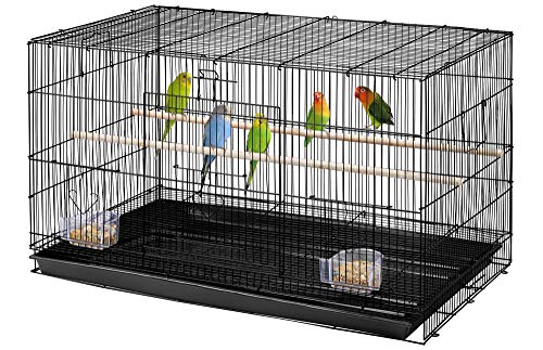 Yaheetech Vogelkäfig Stapelbarer Flugkäfig breiter käfige mit extra viel Platz für Papageien Sittiche 76 x 45,5 x 45,5 cm, Schwarz