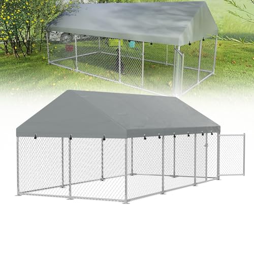 UISEBRT Hundezwinger Hundehütte Outdoor Hundehaus 400x200x165 cm UV- & Wasserdicht Hundekäfig mit Dach aus 420D Oxford-Gewebe Welpenlaufstall Verschließbares Riegelsystem und Sicheres Design