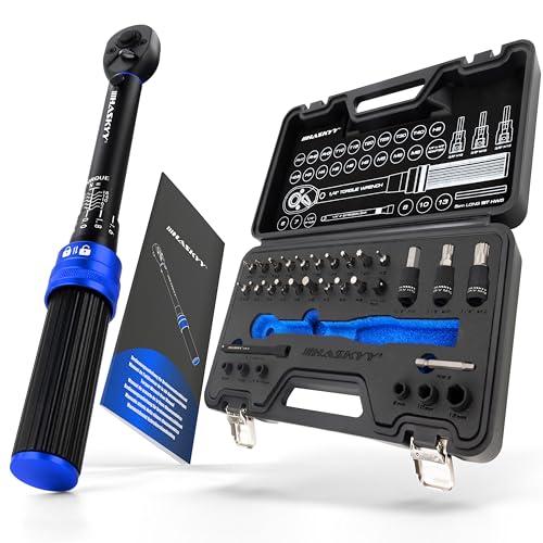 HASKYY Drehmomentschlüssel 1/4" 2-20Nm Set Fahrrad Drehmoment Bit Innensechskant Verlängerung Torx Bit Satz, F1/4"-M3/8" Adapter Reparatur Service