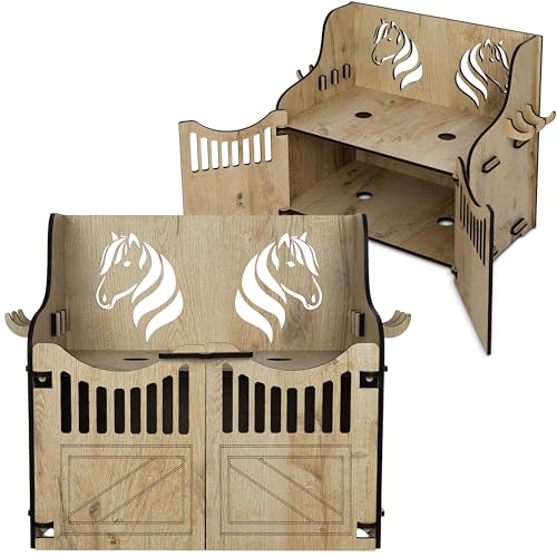 Hoofly Hobby Horse Stall Wandhalterung - Praktisches Hobby Horse Zubehör mit Türen, Stauraum & Haken/Idealer Pferdestall Hobby Horsing 2 Pferde/Wand Halterung für 2 Hobby Horse Steckenpferde Stall