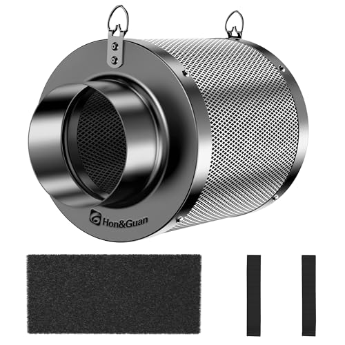 Hon&Guan Aktivkohlefilter 100mm mit Leichtes Carbon 150mm Lang, 38mm Dickes Holzkohlebett für Geruchskontrolle, Geruchsentfernung Luftwäscher für Rohrventilator, Grow-Zelte, Hydrokulturen