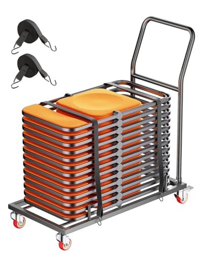VEVOR Klappstuhlständer, 136 kg Tragkraft, L-förmiger horizontaler Stuhlwagen für 25 Stühle, robuster Stuhl-Aufbewahrungswagen aus Metall mit Gummirädern und -haltern, großer Stuhlhalter, Mattschwarz