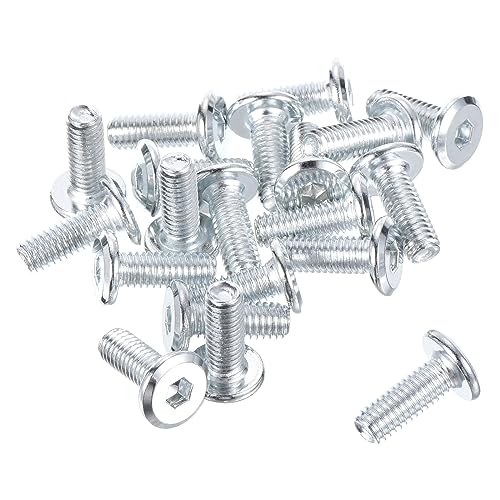 QUARKZMAN M6 x 15mm Sechskant-Flachkopfschrauben x 20 Stück - Langlebige Senkkopfschrauben für Möbelbefestigungen, Schiffsmontage und Geräte-Reparatur, [Silberton]