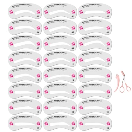 EIHI 24 StückAugenbrauen Schablone Stempel Set,Mit zwei Augenbrauenformern Augenbrauenstempel Set Multi-Brauen Formen und Formen für faule Menschen zu zeichnen Augenbrauen