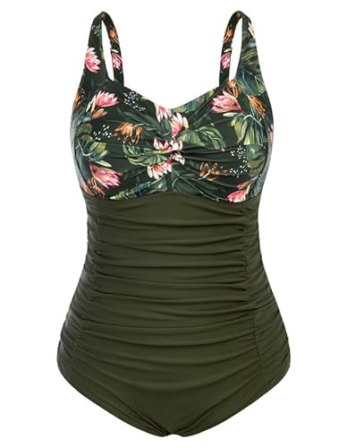 Hanna Nikole Female Große Größen Einteilige Swimsuit Elastisch Twist Front Einteilige Swimsuit Olivgrüne Blume 50