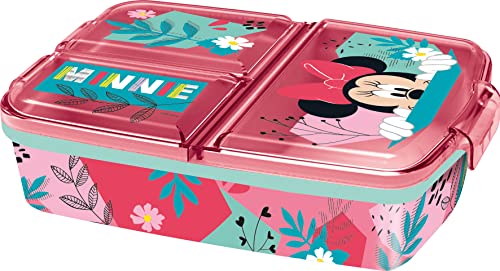 various Lunchbox für Kinder – Sandwichbox mit 3 Fächern für den Kindergarten, Lunchbox mit Kinderabteilung aus BPA-freiem Kunststoff, tolles Geschenk für Kinder (Minnie Maus)