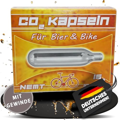 NEMT 10 16g Co2 Bierkapseln and Bikekapseln für alle Bierzapfanlagen mit 16g Kohlensäurekapseln MIT Gewinde kompatibel mit CO2 Kartuschenpumpen Fahrrad Minipumpe MIT Gewinde kompatibel mit BeerBuddy