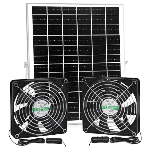 blessny 5,5 Zoll solarbetriebenes Lüfter-Set, 25 W Solarpanel mit 2 wasserdichten Lüftern für Hühnerställe im Freien, Gewächshäuser, Schuppen, Zuluft oder Abluft mit 4,5 m Kabel