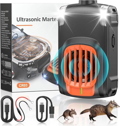 Marderschreck Auto, Marderschreck mit Ultraschall, Marderabwehr Garten mit Blinklicht, 12V Auto-Batterie Wiederaufladbare Marderabwehr, für Automotoren, Scheunen, Lagerhallen und Dachböden, 1 Stück