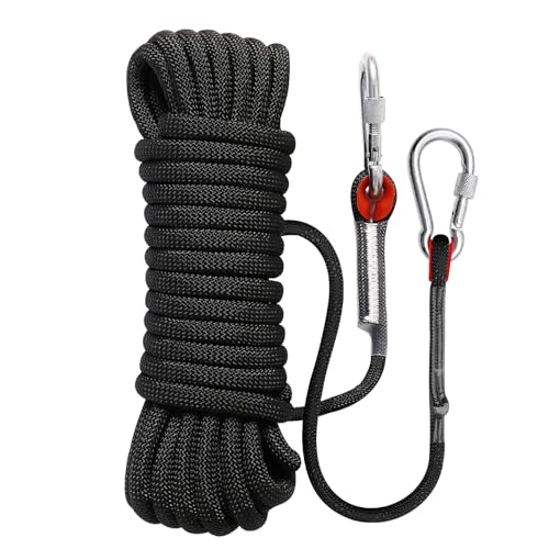 Dawumin 10m Seil, Kletterseil mit Karabiner, Reepschnur Seile mit 2 Enterhaken, Hoher Sicherungsseil für Outdoor Bergsteigen, Schaukel, Fischen, Camping (Schwarz)
