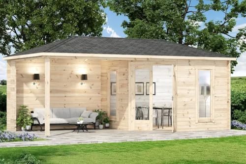 Alpholz 5-Eck Gartenhaus Liwa aus Massiv-Holz, Gerätehaus mit 28 mm Wandstärke, Garten Holzhaus inklusive Montagematerial, Geräteschuppen Größe: 595 x 300 cm