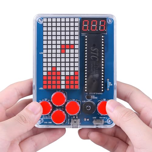PEMENOL DIY Spielekonsole Löten Elektronik Baukasten Handheld Game Console mit Vier Spielen Acrylgehäuse Löt Bausatz für Löten Erwachsene und Bildung Spaß Löten Lernen Set Geburtstagsgeschenk