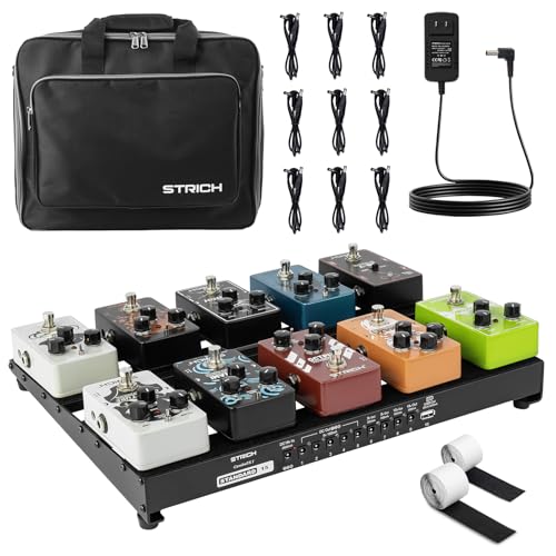 STRICH Gitarre Pedalboard mit integriertem Netzteil, Pedalbrett 15 x 11" 2,17 LB leichtes Aluminiumlegierung, Pedalboard mit Pedalkabeln, Tasche, Klettstreifen PB-S15