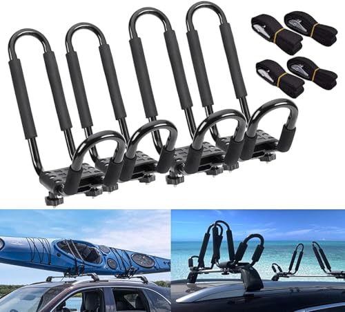 ybaymy 4 x Kajakträger Set, J-Bar, Universeller J-Bar Kajakhalter, Dachgepäckträger, Dachträger Bootsträger Kajakstütze Auto U-Form für Surfbrett, Kanu, Boot und Kaja, Montage an Auto, SUV