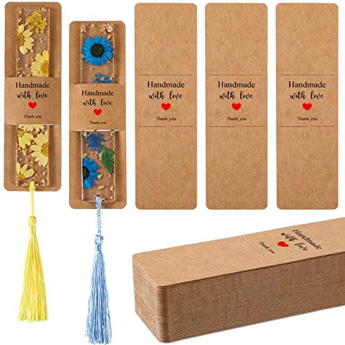 Fumete 50 Stück Lesezeichen Halter aus Kunstharz, 15 x 4 cm, Kraft-Lesezeichen-Hülsen, DIY-Lesezeichen, Display-Karten für Lesezeichen, Verpackung, kleines Geschäft, Verpackungsbedarf, Partygeschenk,
