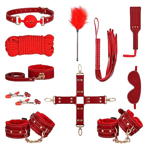 UTIMI Fesseln Set Extrem BDSM - Handschellen Augenbinde Peitsche Nippelklemmen Knebel 11 Stück Erotik SM Sex Spielzeug für Paare Extremer Anfänger und erfahrene Paare