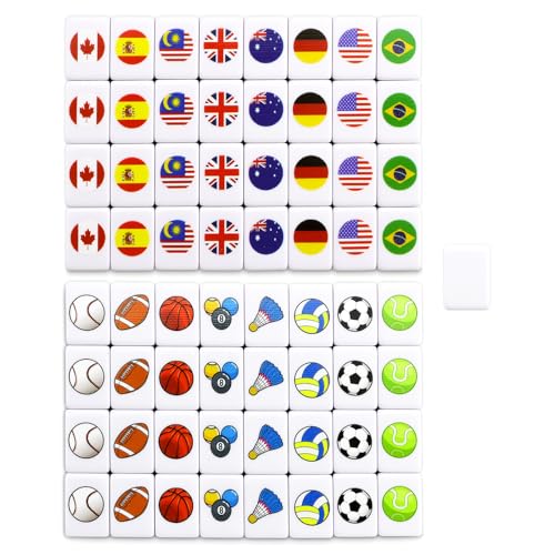 Aischens Nationale Flagge Mahjong Spiel Set,Seaside-Escape mit Strand-Muster | Seaside-Escape Spiel,24mm Strand Flagge Muster Paare Spiel,Familienspiel Mahjong Set für Frühlingspicknicks