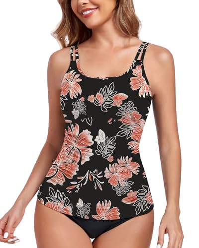 WOWENY Tankini Damen Bauchweg Badeanzug Oberteil Einzeln Bademode Elegant Swimsuit Gepolsterte Sommer Beachwear Sport Freizeit(Blumen Schwarz,M)