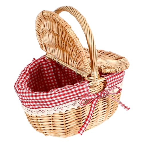 Garneck Picknickkorb Aus Rattan Kleiner Weidenkorb Rotkäppchen-picknickkorb Weidenkorb Mit Griff Osterkorb Picknickkorb Deckel Aufbewahrungskörbe Aus Korbgeflecht Isolierter Picknickkorb