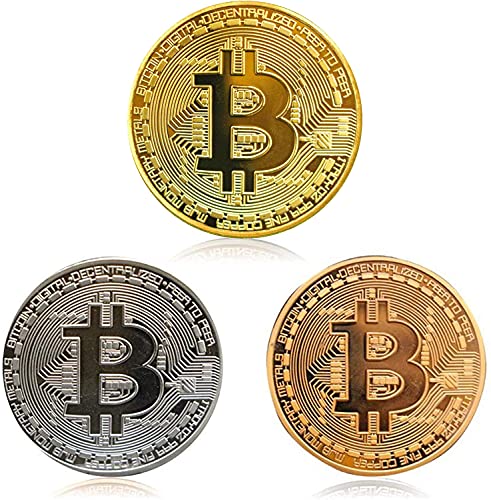 ZONSUSE 3 pcs Bitcoin Münzen, Gold überzogene, Silber mit Kupfer Sammlerstück BTC Münze Kunstsammlung Physikalisch (Gold, Silber und Kupfer)