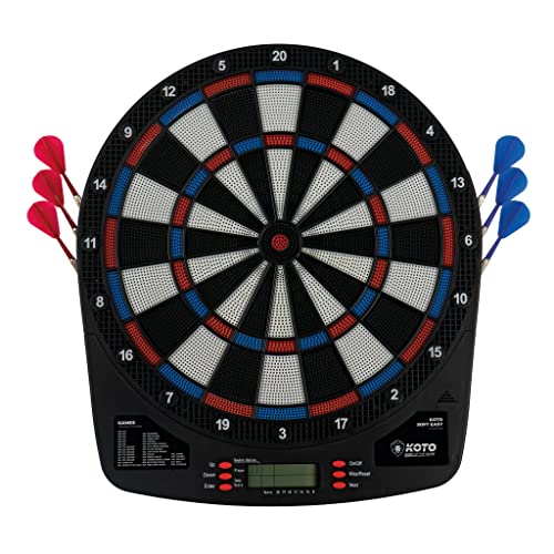 KOTO - Soft Easy Electronic Dartboard (39X2X44,5 cm), Dartboard Incl. 6 Soft Tip Darts, 32 Games & +590 Variations, E-Darts Multiplayer, Dart Set