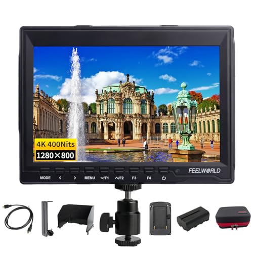 FEELWORLD FW759 7 Zoll Kamera Field Monitor,1280X800 IPS DSLR Field Monitor mit Full HD Focus Video 4K HDMI Input Output 2800mAh Batterie Speicher Case