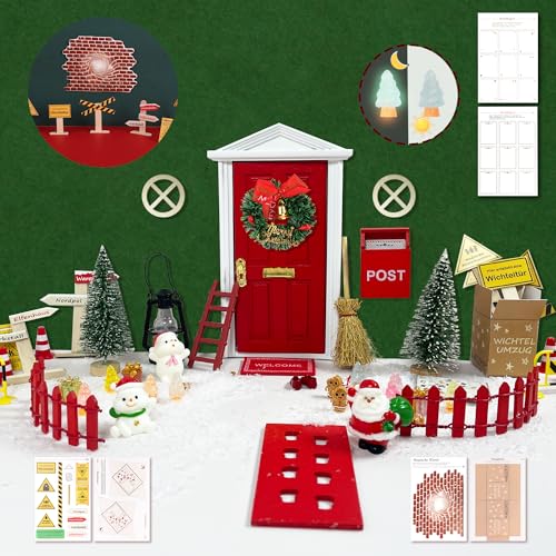 48 Stück Wichteltür Zubehör Weihnachten Set, Wichteltür Zubehör Set, Weihnachtswichtel, DIY-Dekoration Für Weihnachten, Enthalten Wichteltür, Umzugskartons, Baustelle, Schilder,und Andere Zubehör